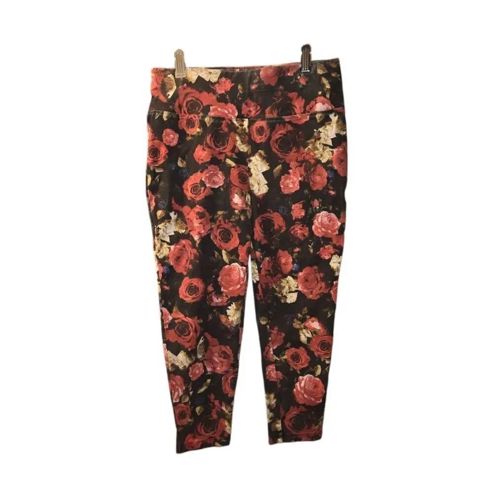 DG2 By Diane Gilman Women's Size Small Teal Floral Capri Leggings